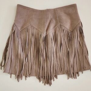 Bebe Fringed Taupe Faux Suede Mini Skirt- size 4